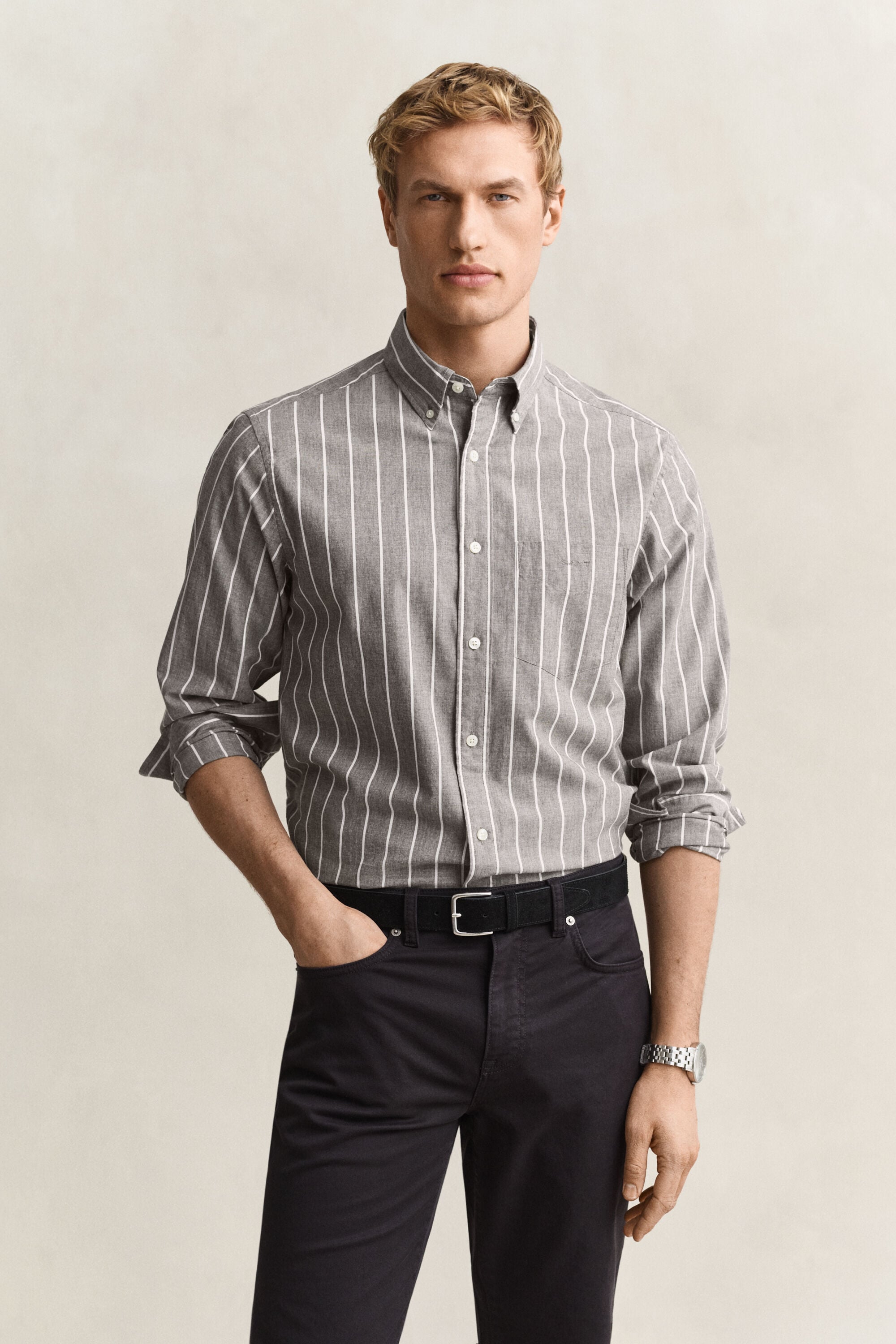 Camicia in popeline mélange a righe