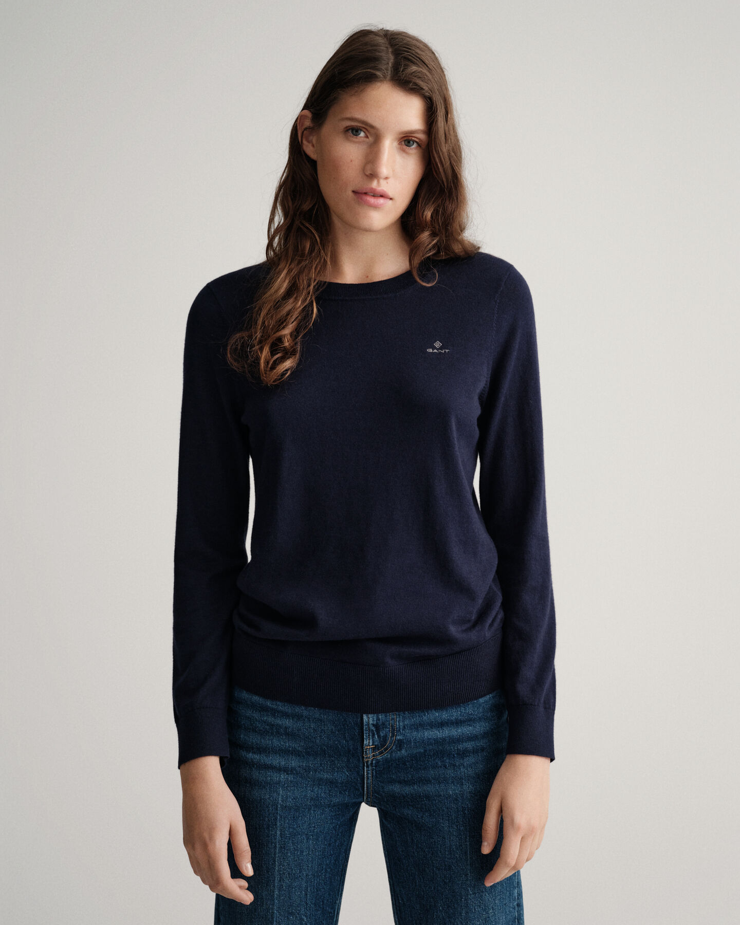 Maglia girocollo in cotone e cashmere