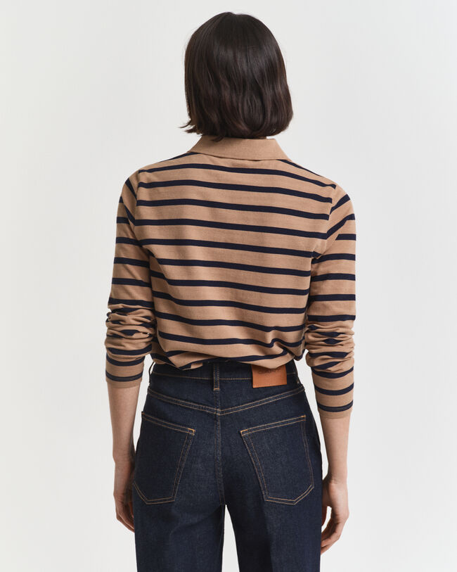 Polo in piqué a righe Breton a maniche lunghe