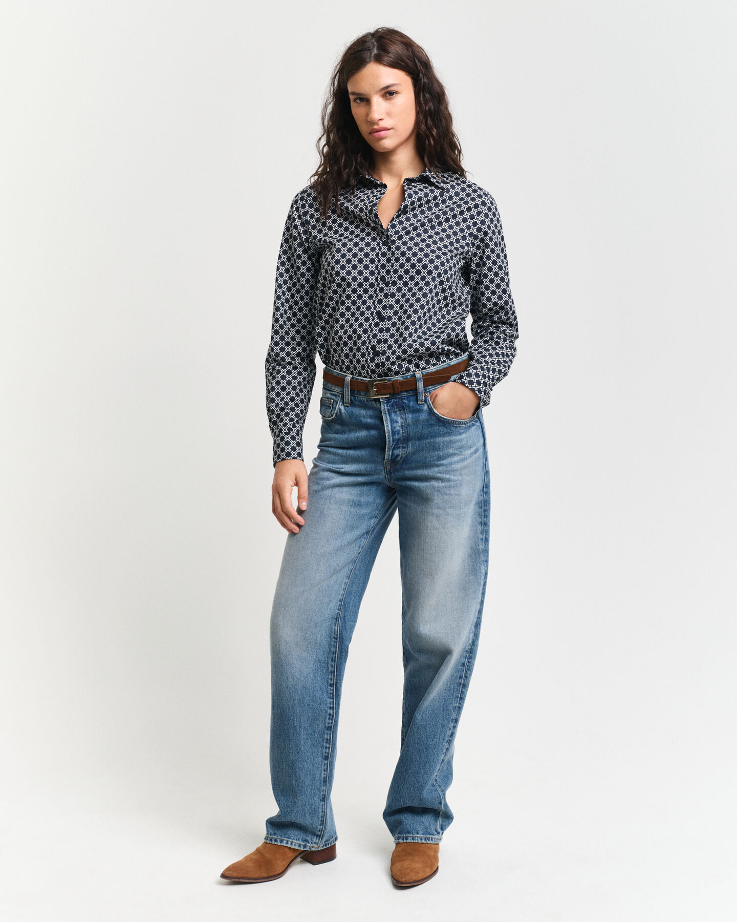 Camicia in voile di cotone con stampa geometrica regular fit