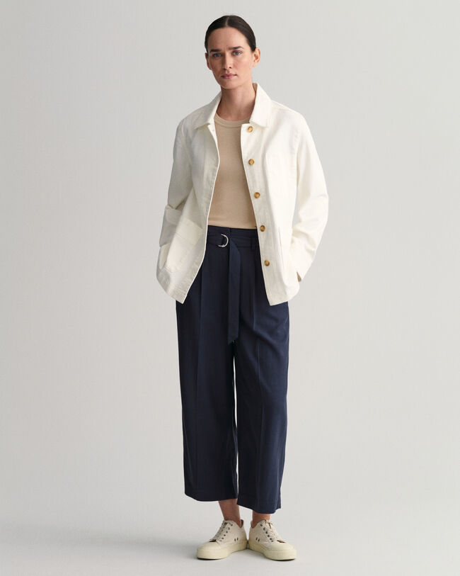 Pantaloni con cintura a gamba larga corti alla caviglia