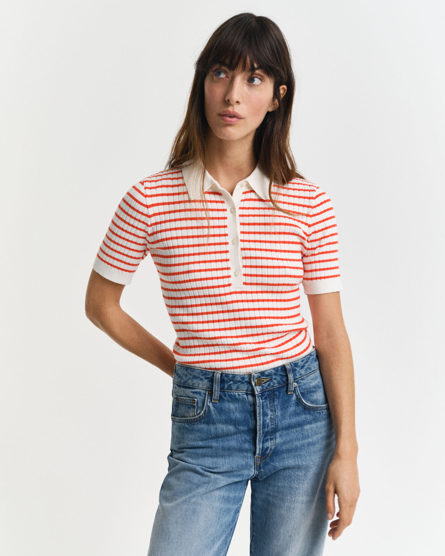 Rugger maniche corte a righe in maglia a coste