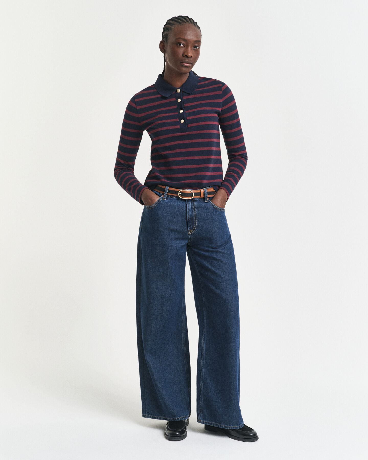 Polo in piqué a righe Breton a maniche lunghe