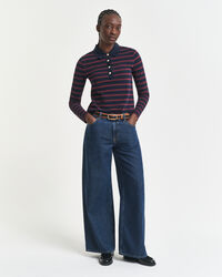 Polo in piqué a righe Breton a maniche lunghe