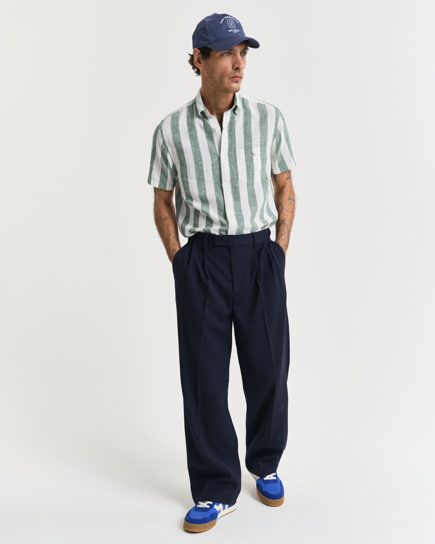 Camicia a maniche corte in misto cotone-lino regular fit