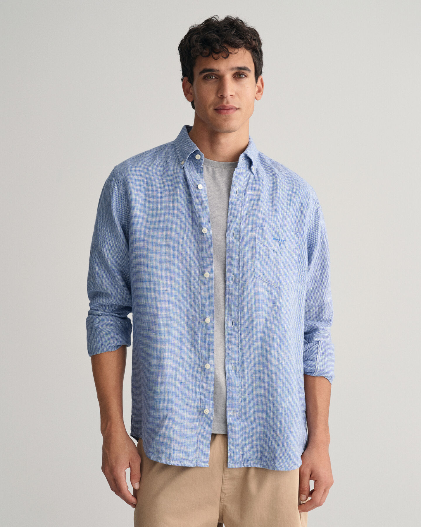 Camicia di lino pied de poule regular fit