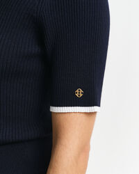 Maglia girocollo a coste e maniche corte a contrasto