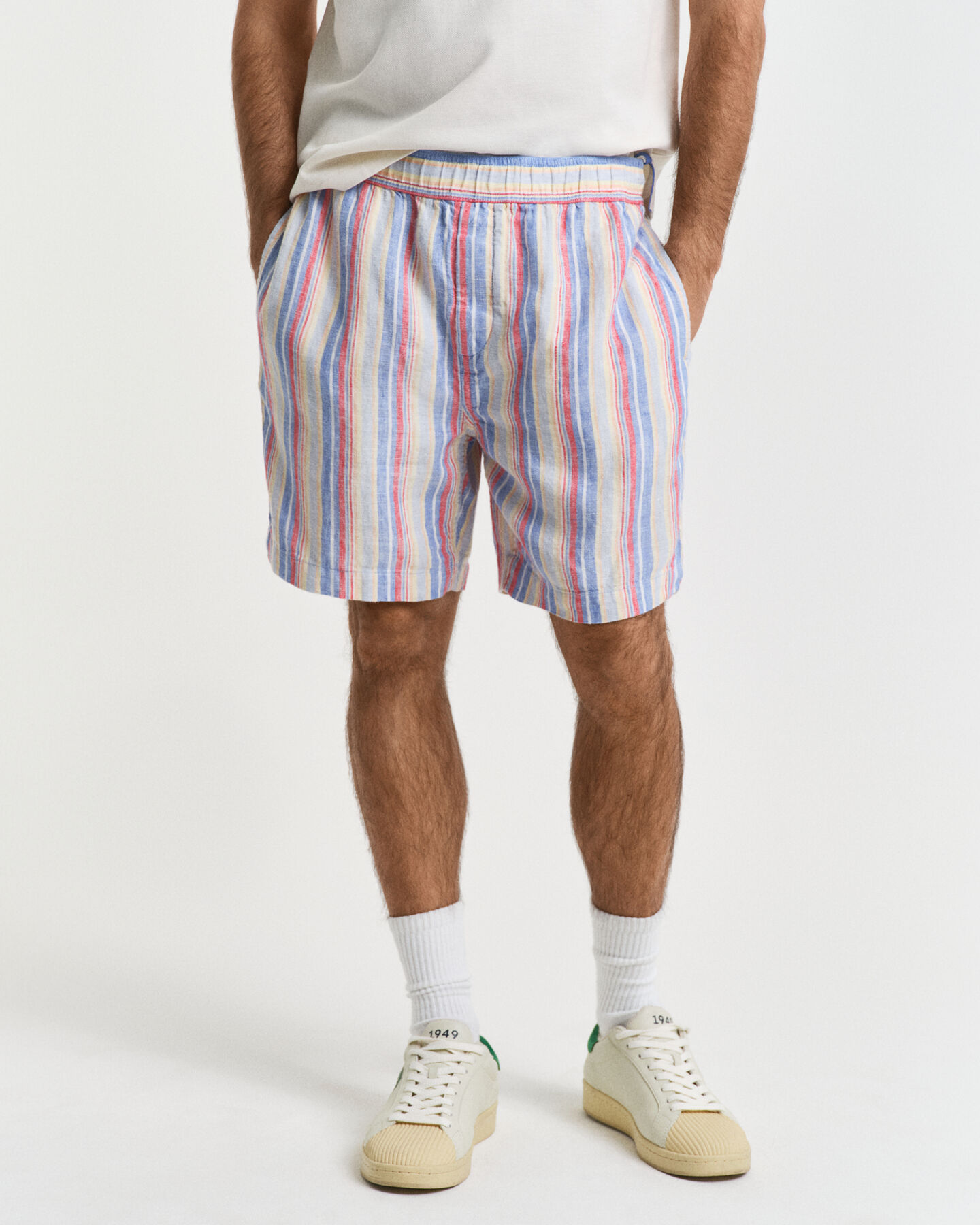 Pantaloncini di lino a righe multicolore regular fit