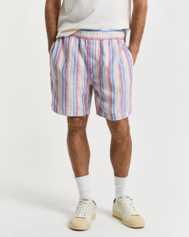Pantaloncini di lino a righe multicolore regular fit