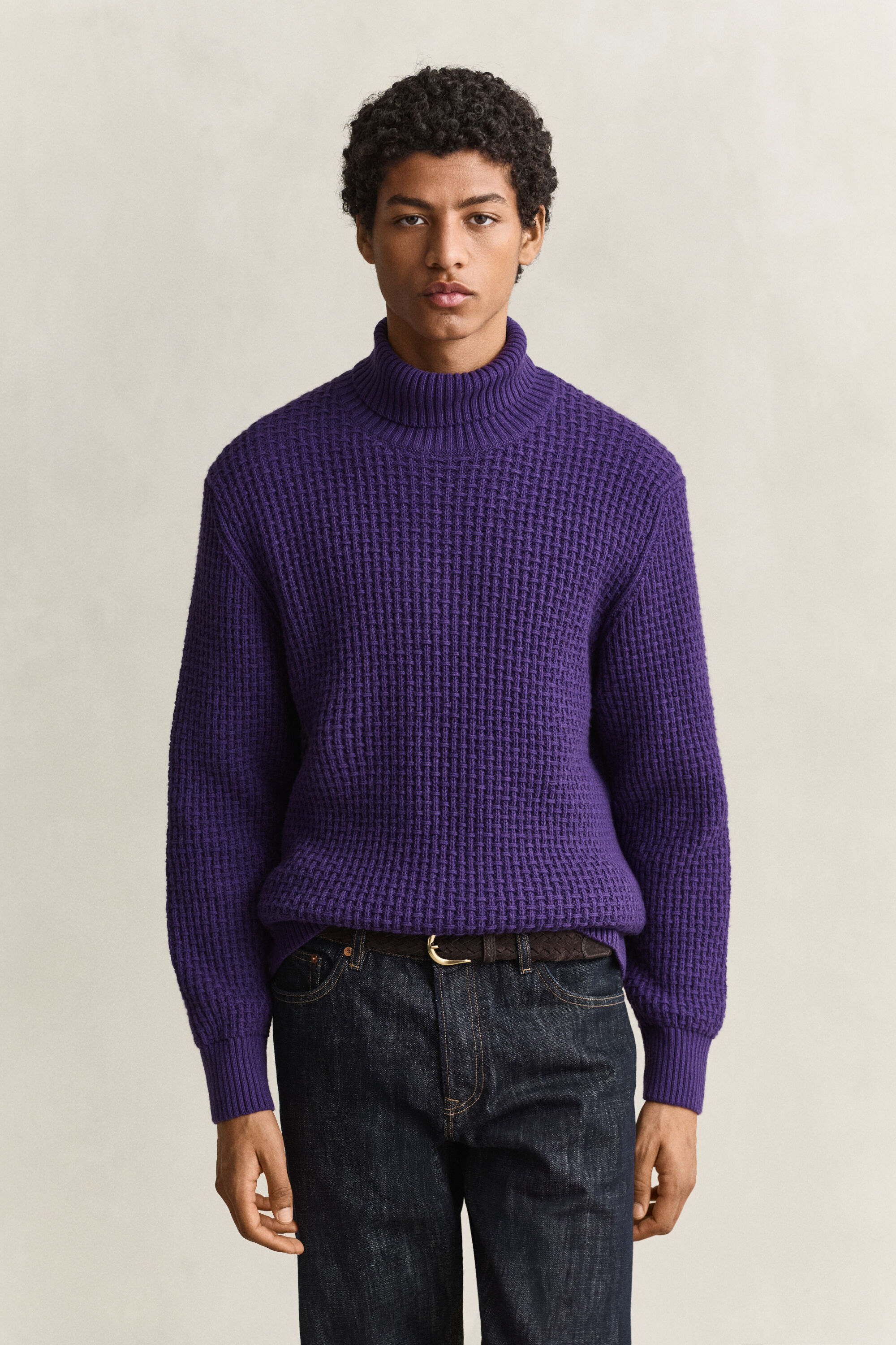 Maglia a collo alto in lana e cotone testurizzata