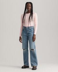 Maglia girocollo in cotone elasticizzato a trecce