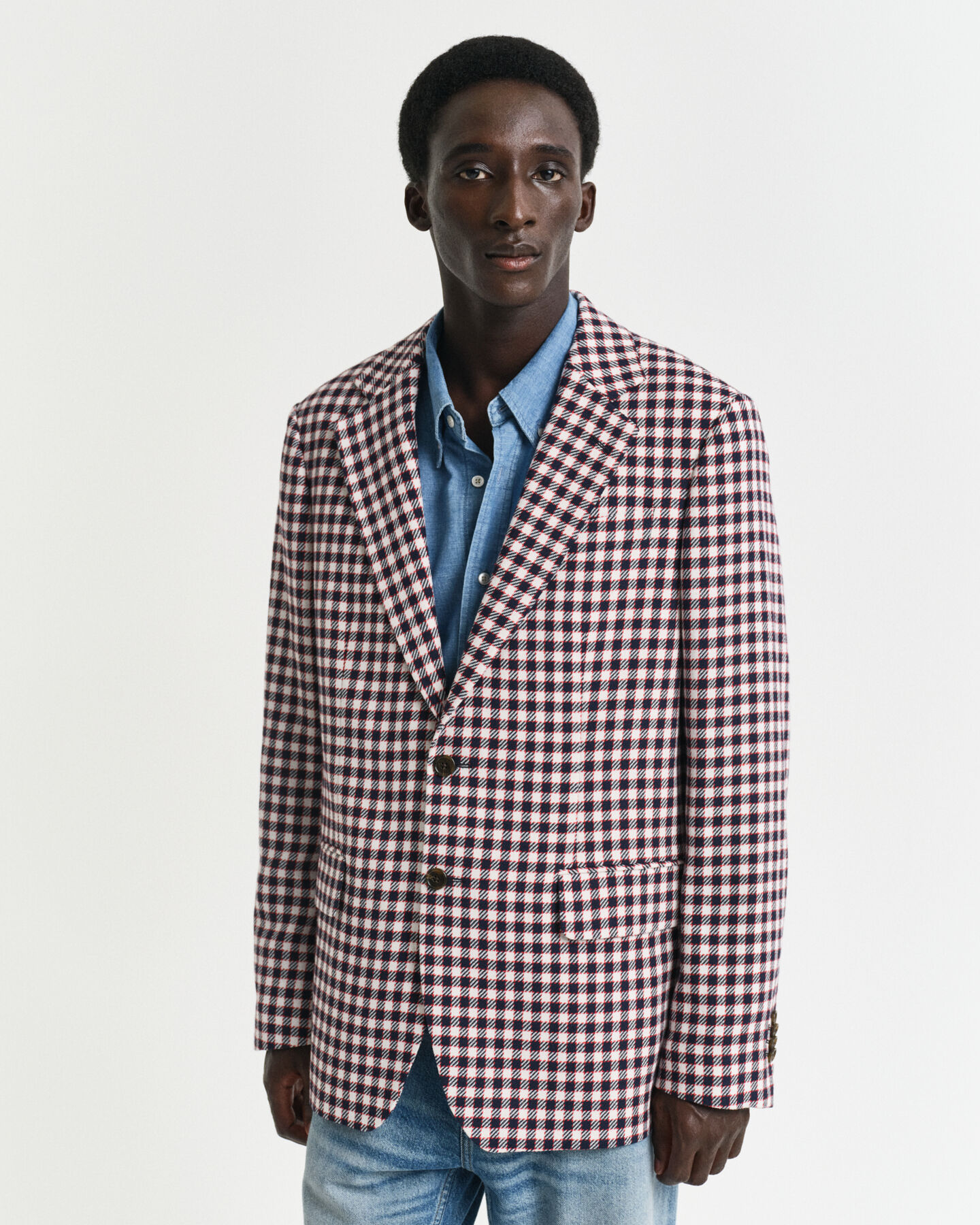 Blazer in misto cotone a quadri regular fit