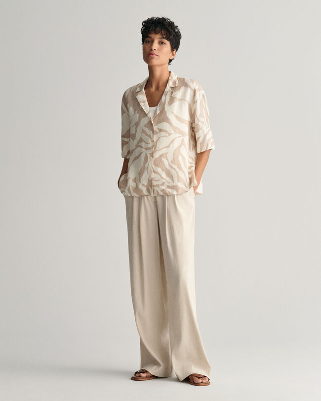 Camicia a maniche corte in lino Palm Print relaxed fit