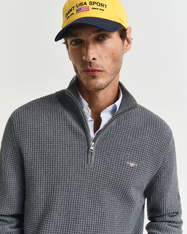 Maglia in cotone testurizzato con zip corta