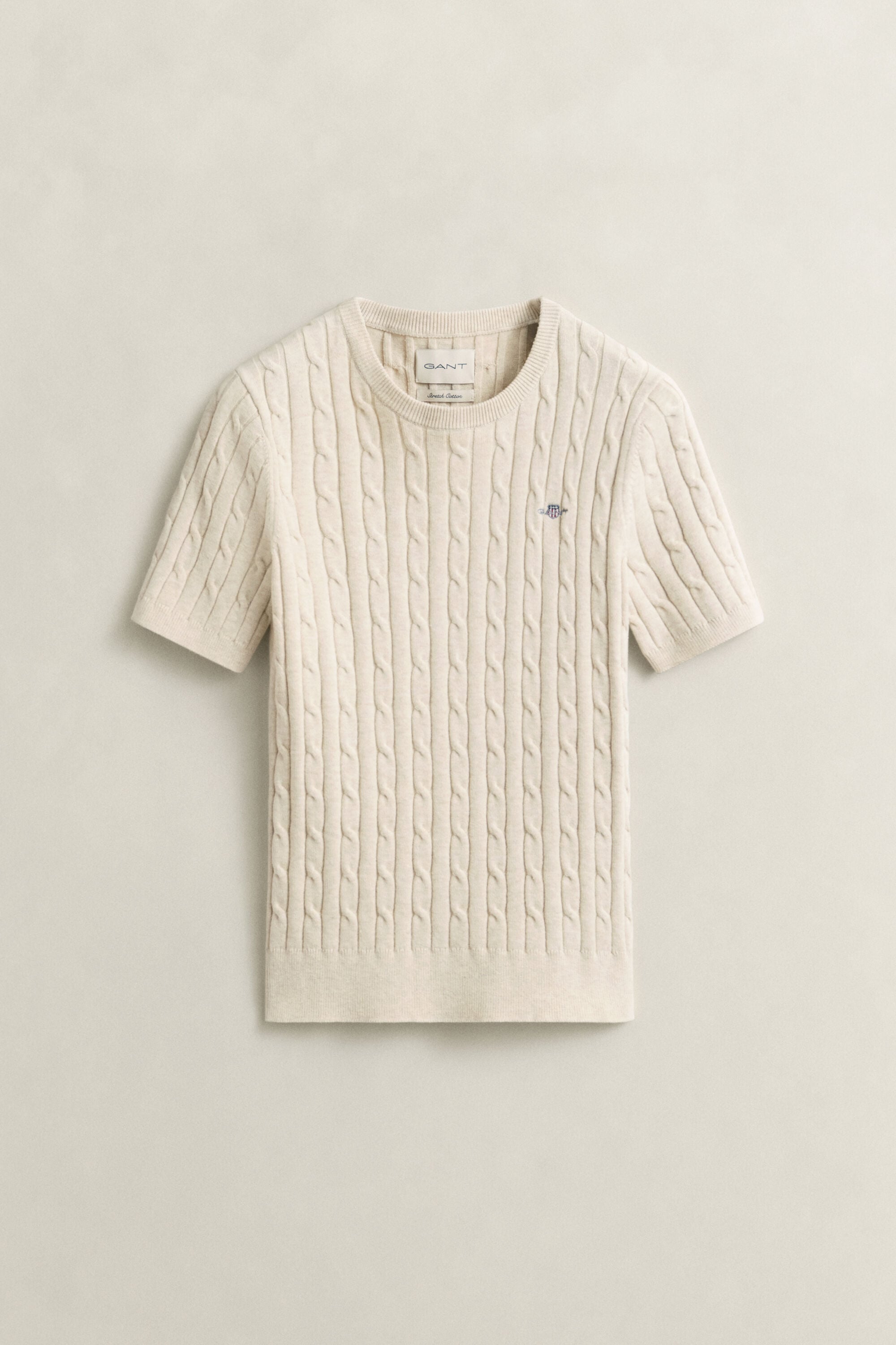 Maglia a trecce maniche corte in cotone elasticizzato