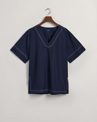 Top a maniche corte con scollo a V e cuciture a contrasto