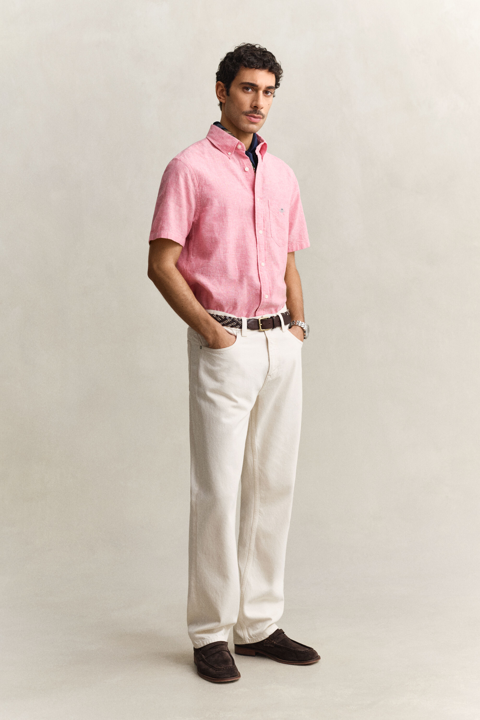 Camicia a maniche corte in misto lino