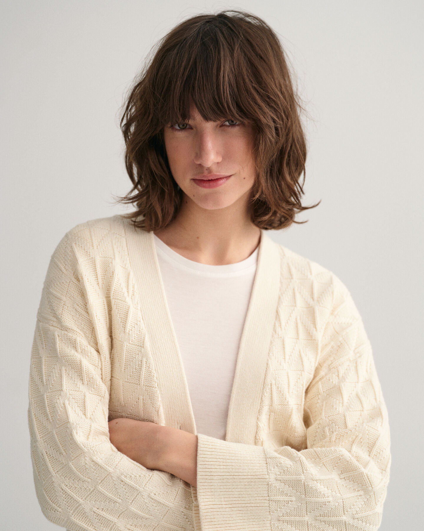 Cardigan con motivo a spina di pesce e scollo a V