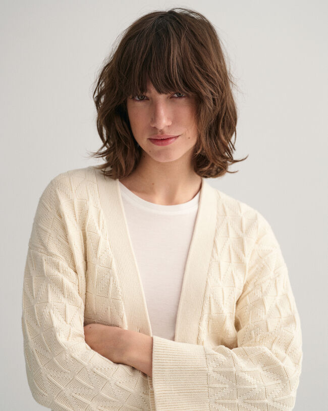 Cardigan con motivo a spina di pesce e scollo a V