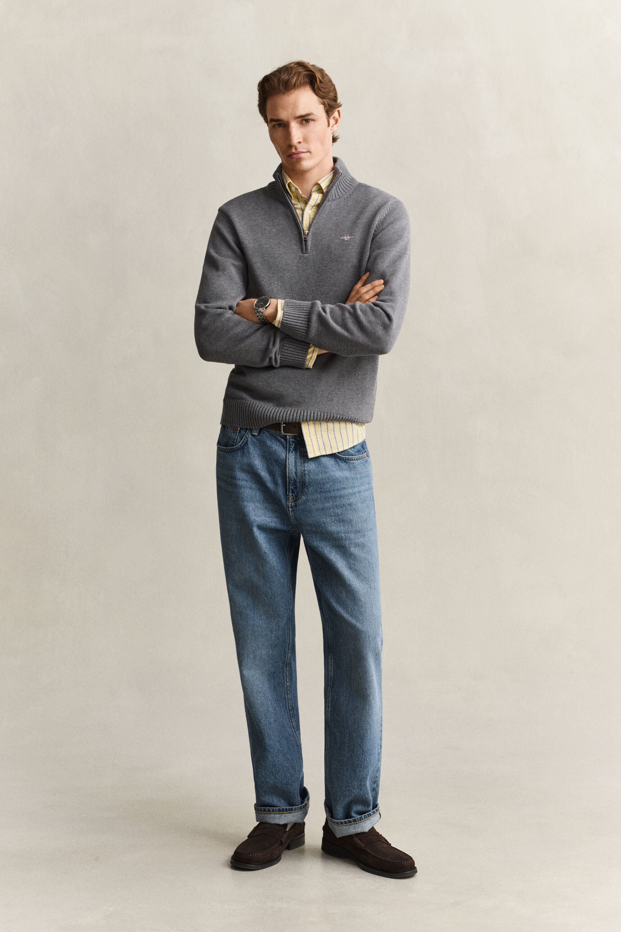 Maglia in cotone casual con zip corta