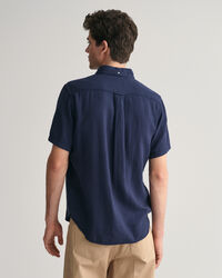 Camicia a maniche corte in misto cotone-lino testurizzato regular fit