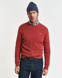 Maglia girocollo a trecce in lana d’agnello