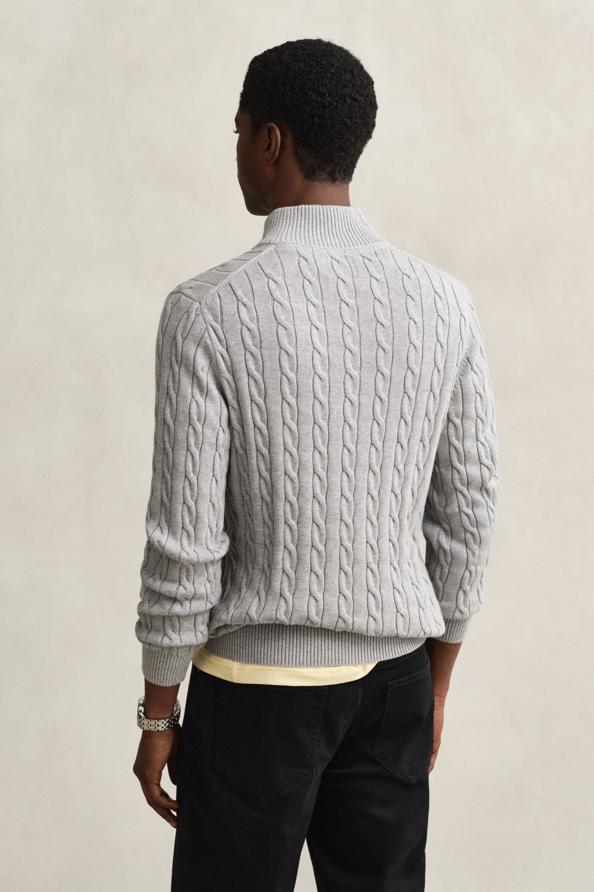 Maglia con zip corta in cotone a trecce