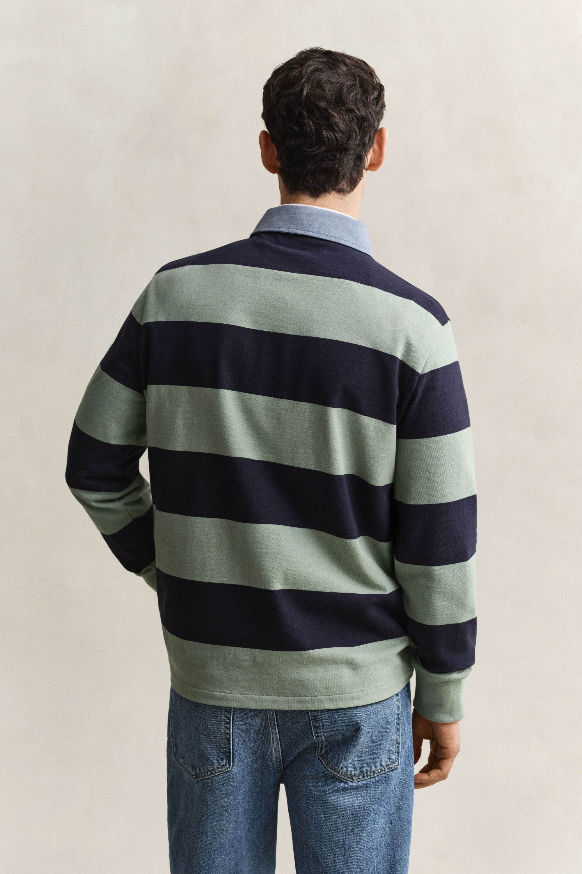 Heavy Rugger a righe con colletto in chambray