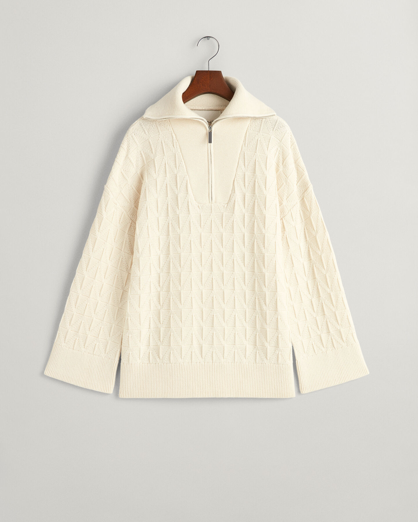 Maglia con motivo a spina di pesce con zip corta