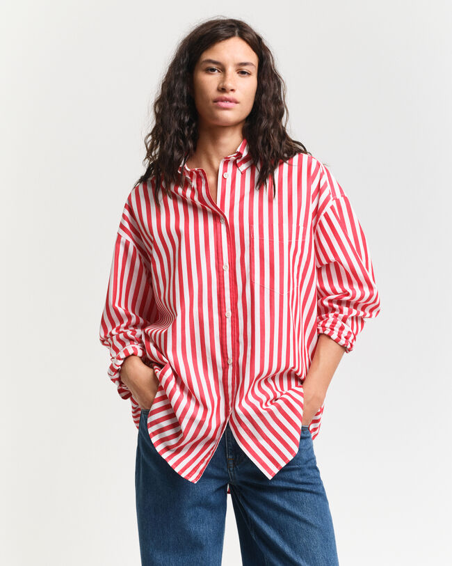 Camicia classica in popeline a righe oversize