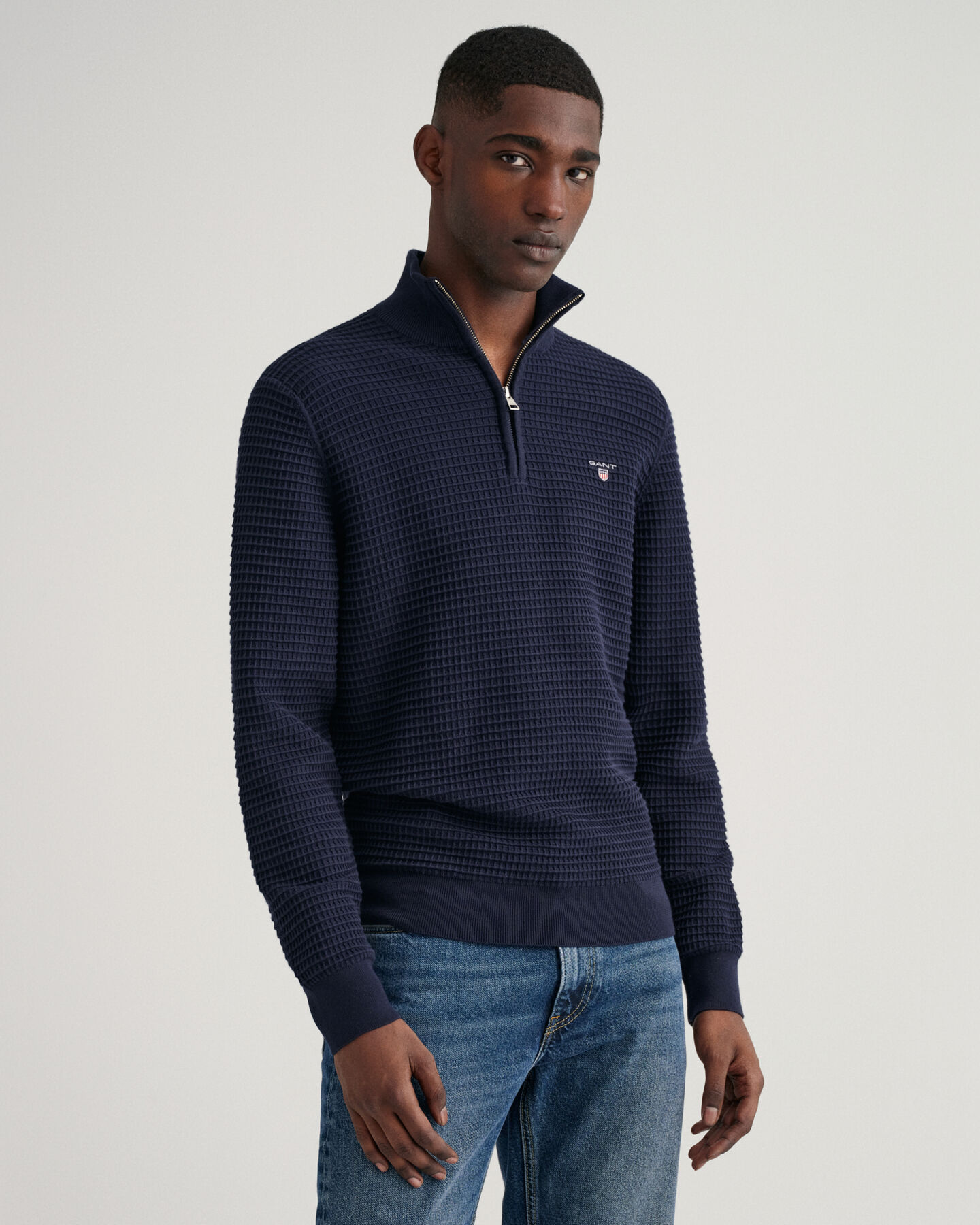 Maglia Texture in cotone con zip corta