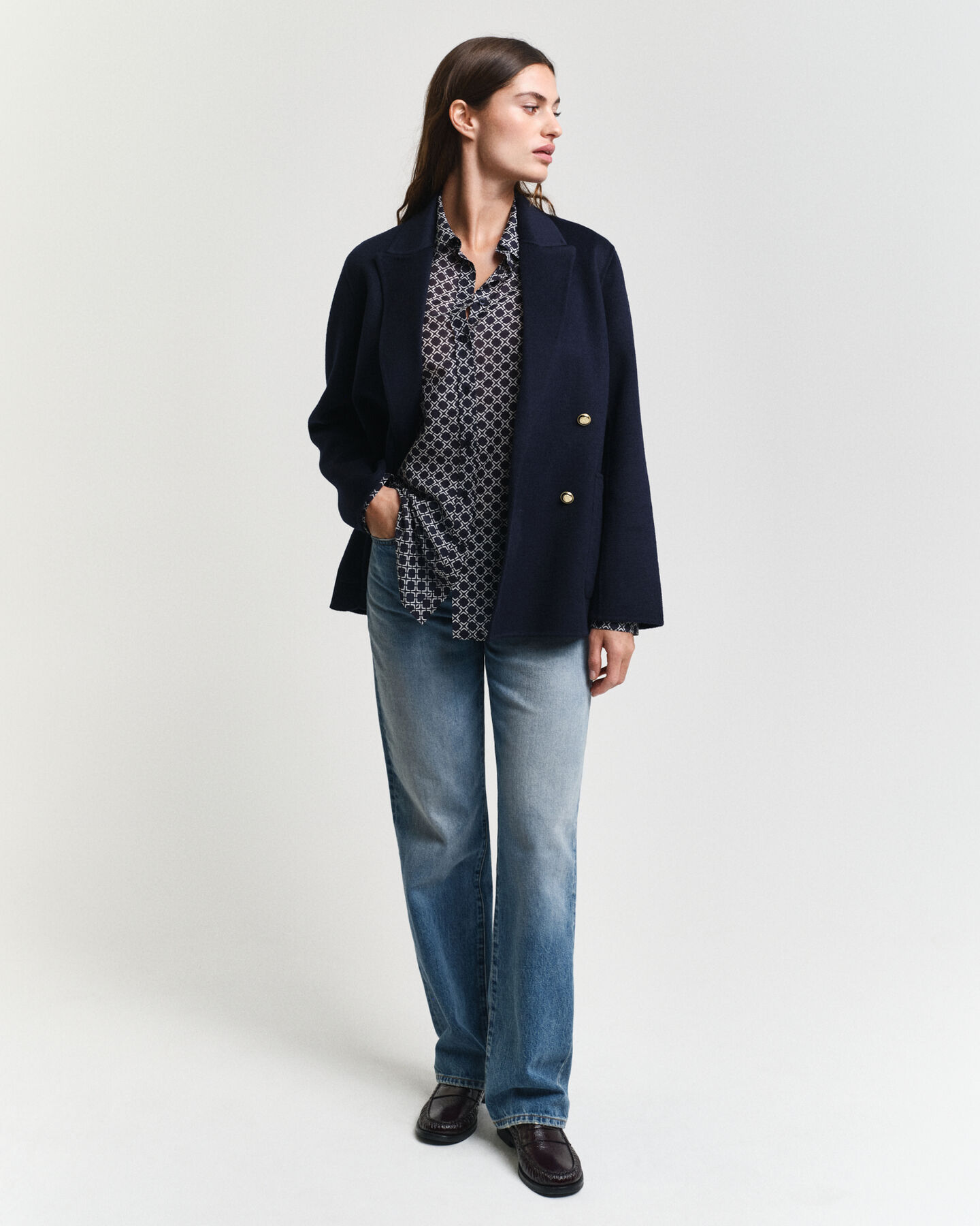Camicia geometrica misto cotone-seta relaxed fit
