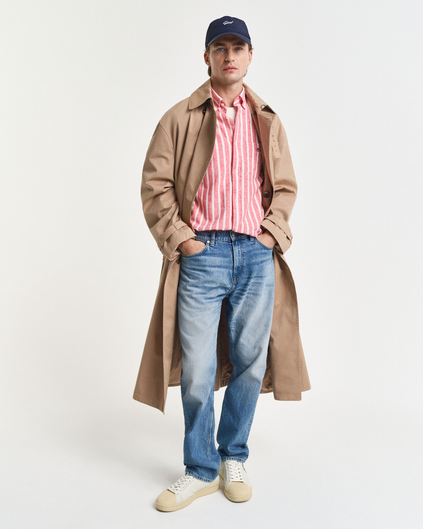 Camicia in misto cotone-lino a righe regular fit