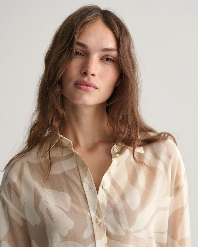 Camicia in seta e cotone Palm Print relaxed fit