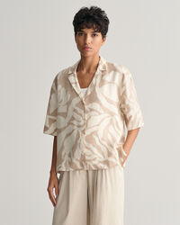 Camicia a maniche corte in lino Palm Print relaxed fit