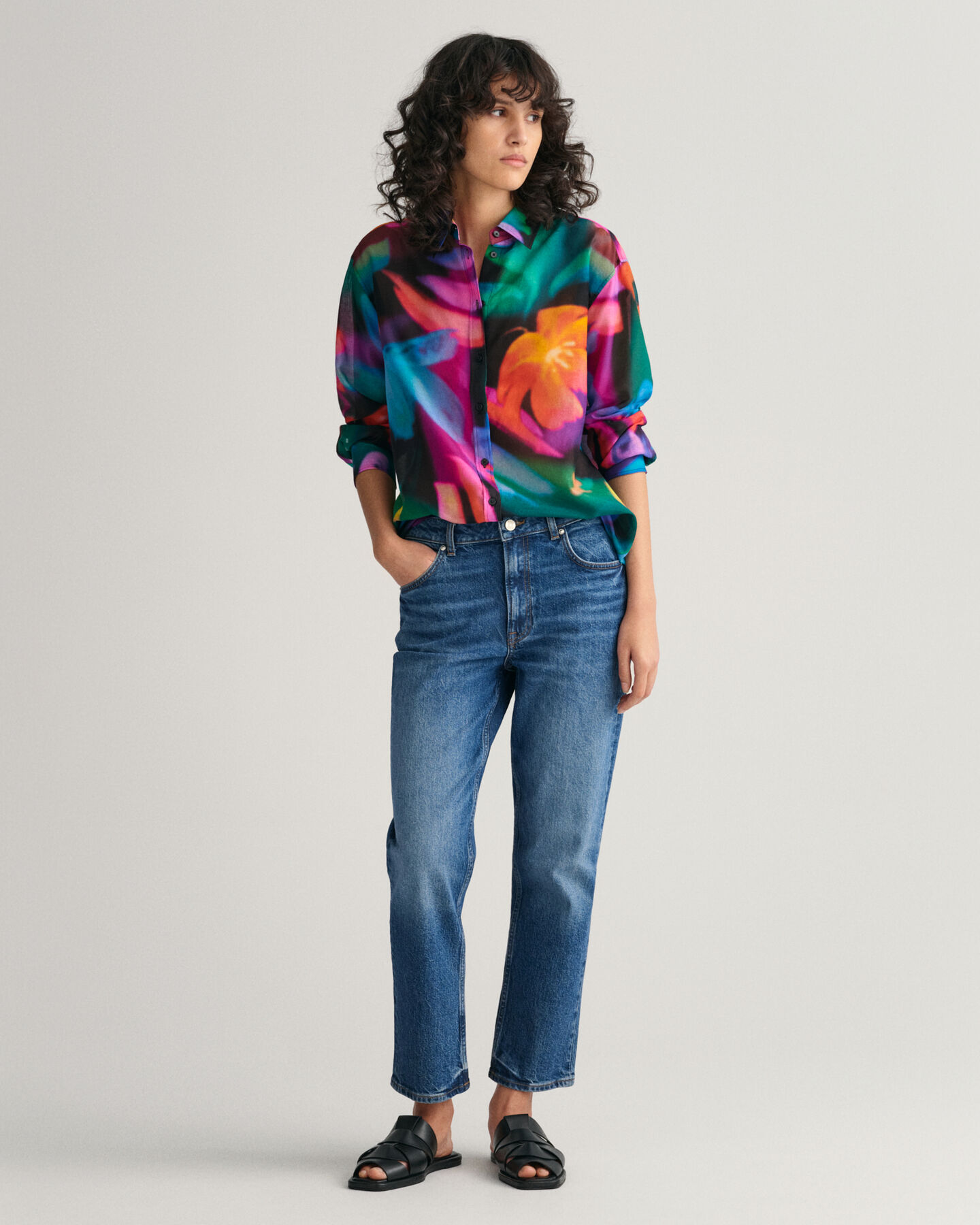 Camicia in misto cotone-seta con stampa floreale relaxed fit