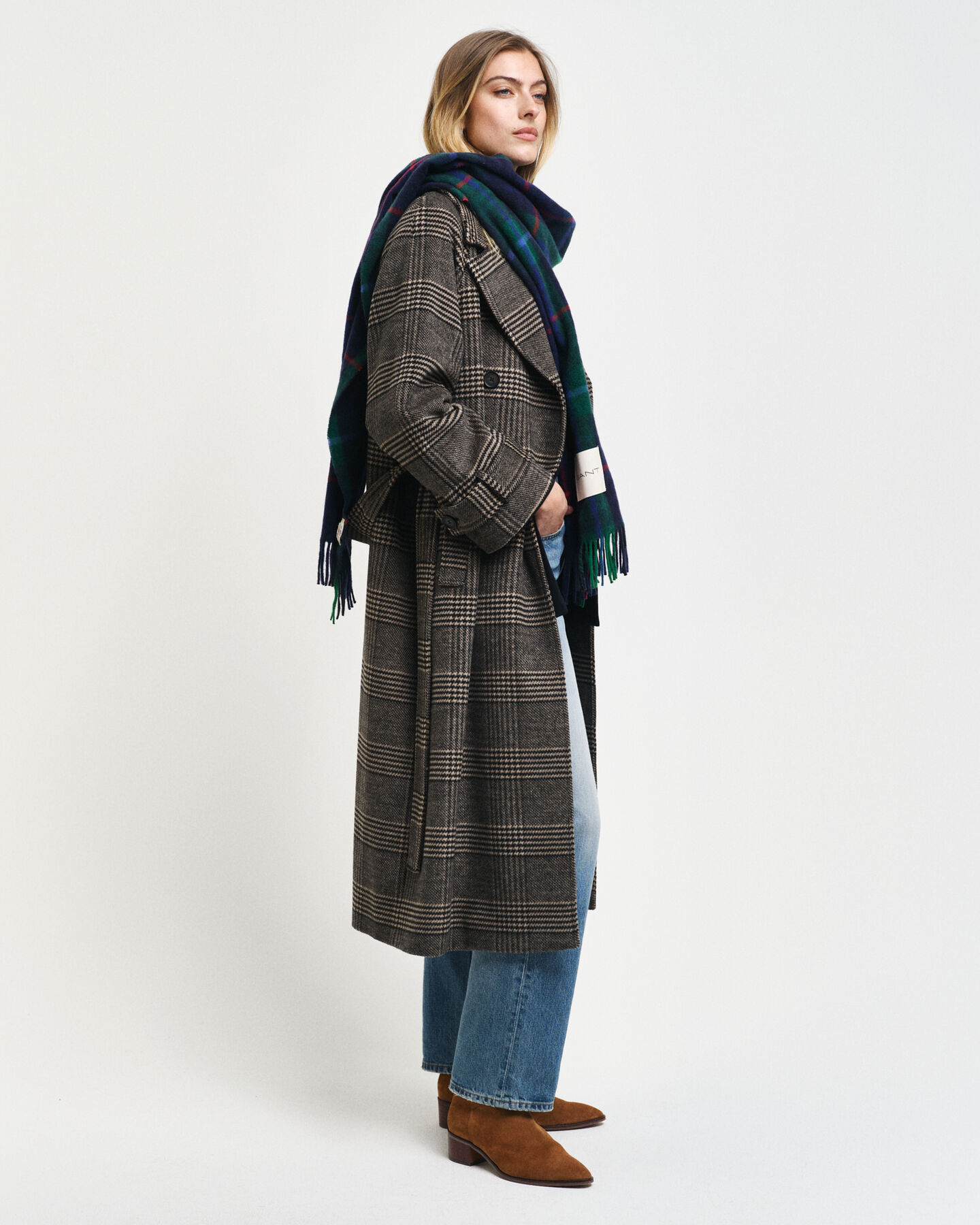 Trench a quadri in lana