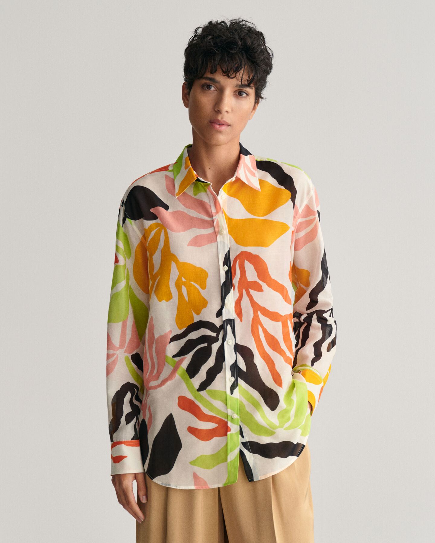 Camicia in seta e cotone Palm Print relaxed fit