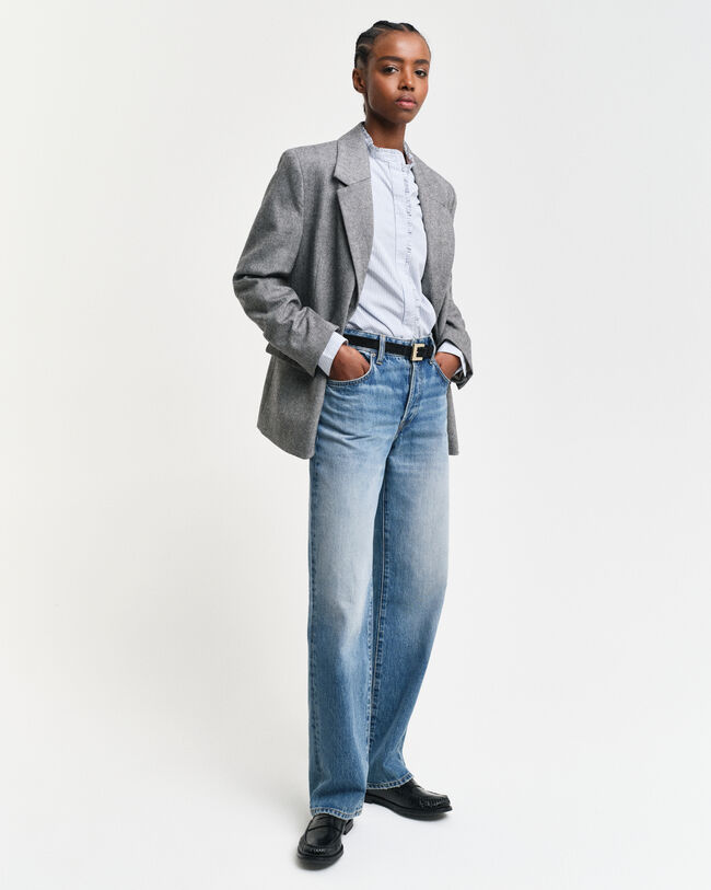 Camicia con volant a righe regular fit