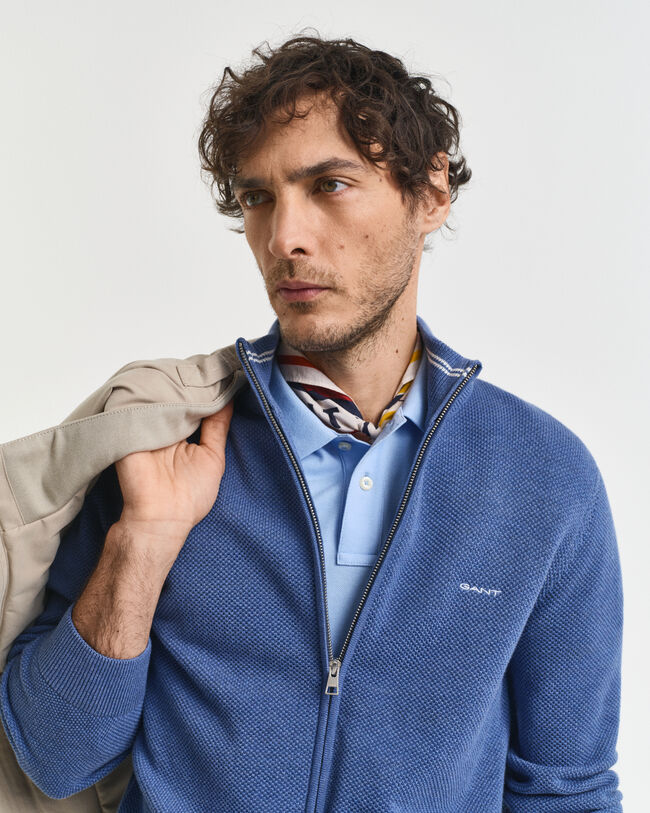 Cardigan con zip in piqué di cotone