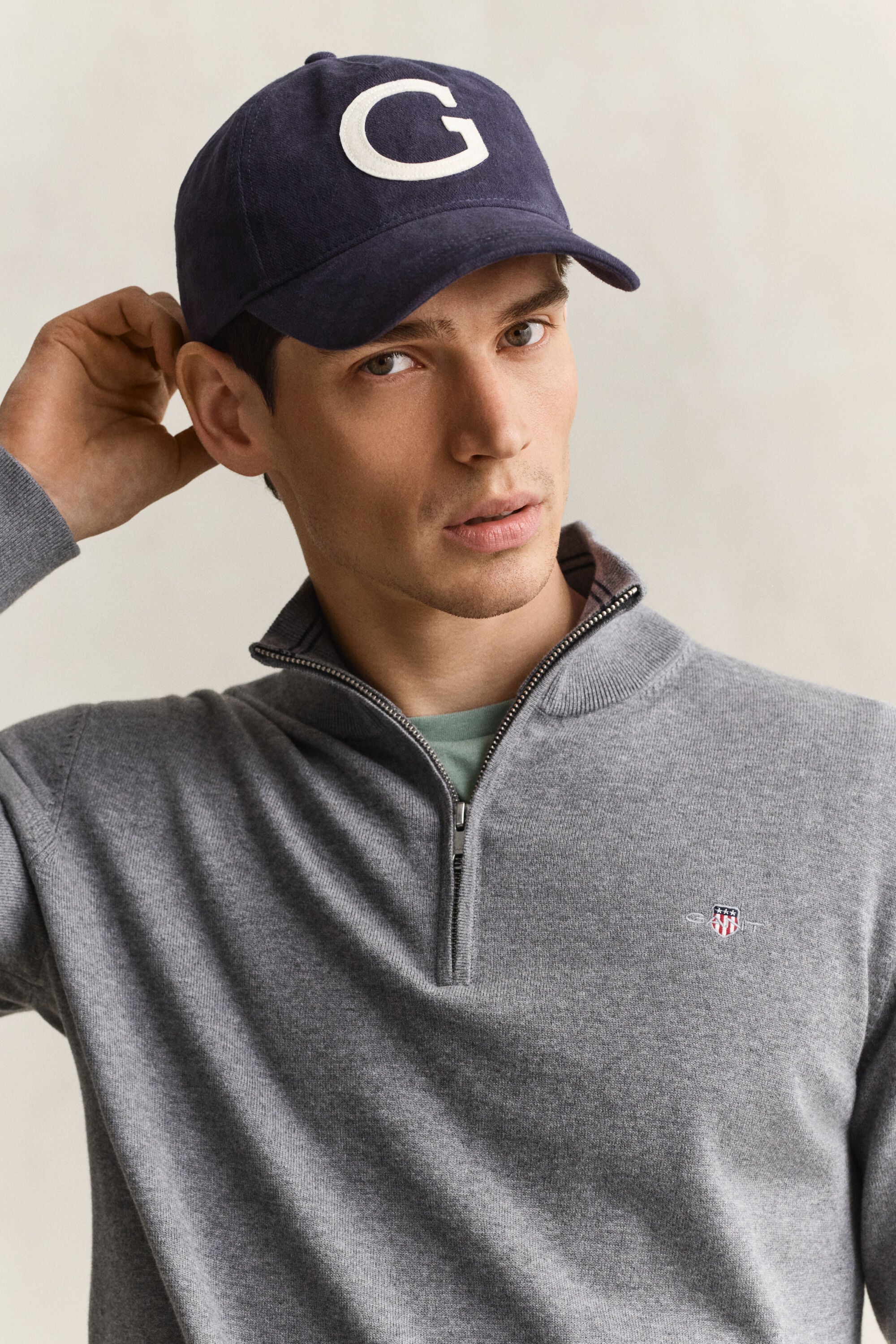 Maglia in cotone classico con zip corta