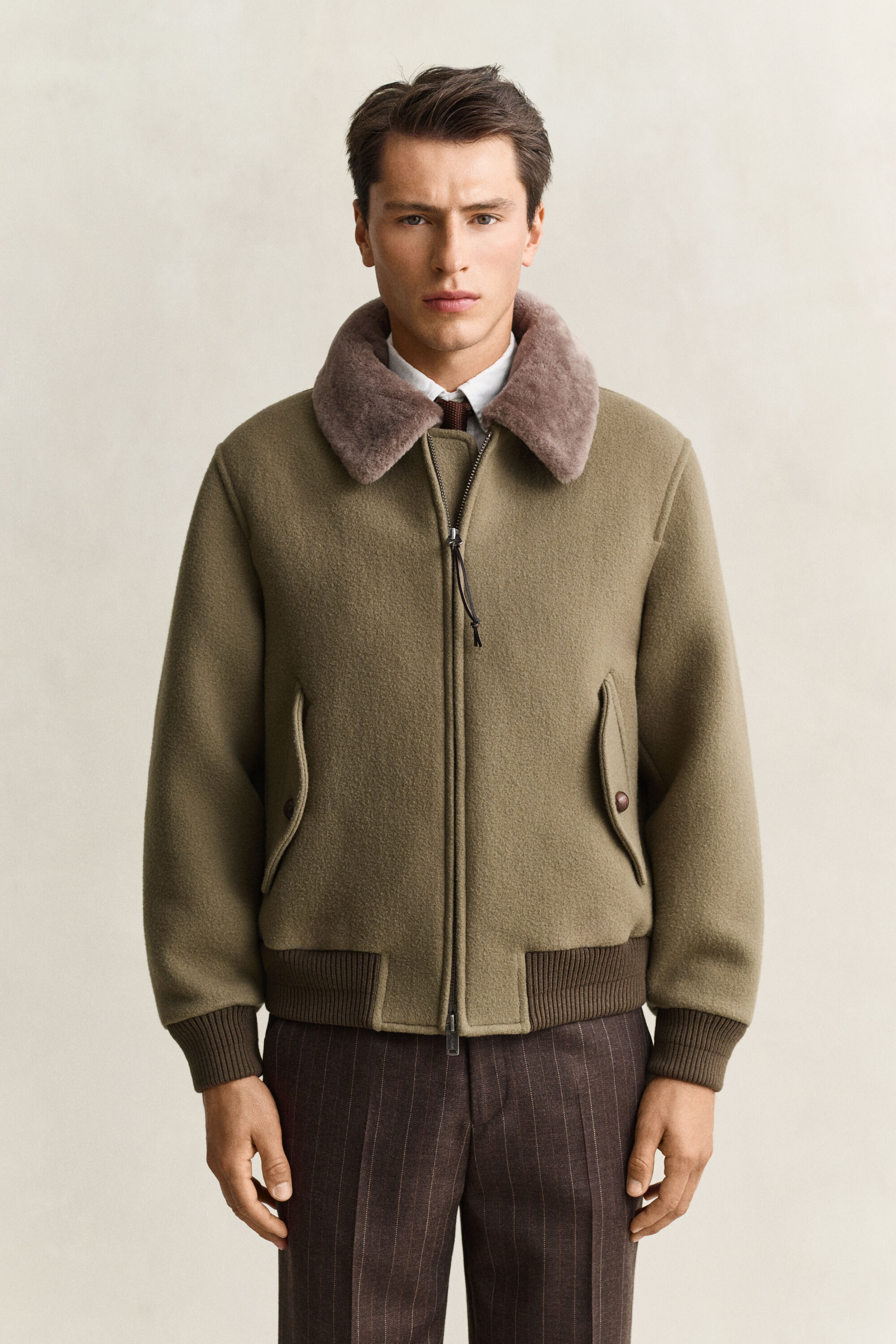 Giacca Aviator in lana e shearling