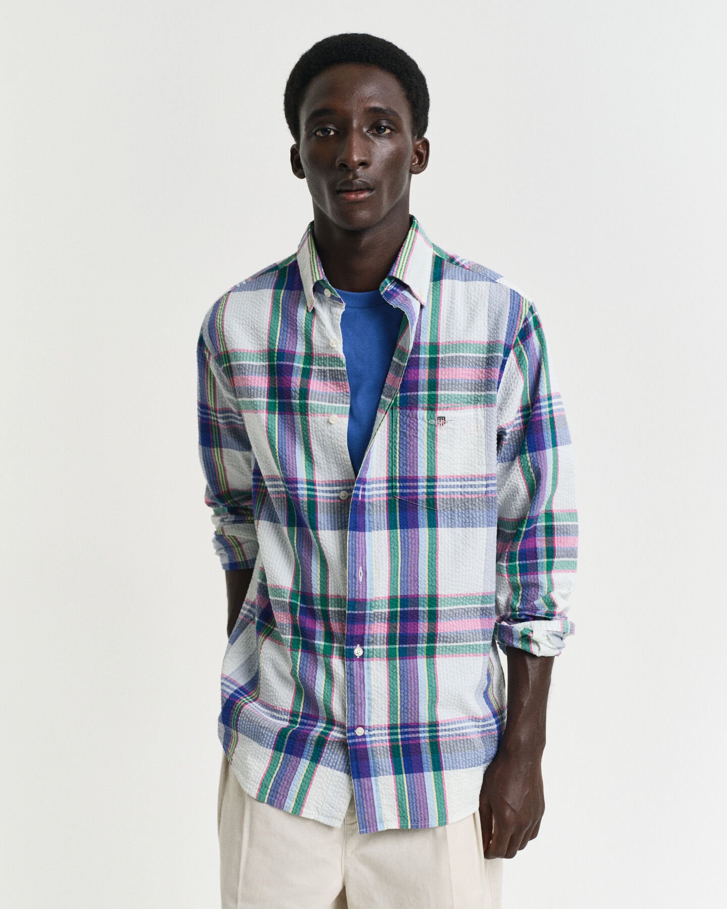 Camicia seersucker madras regular fit