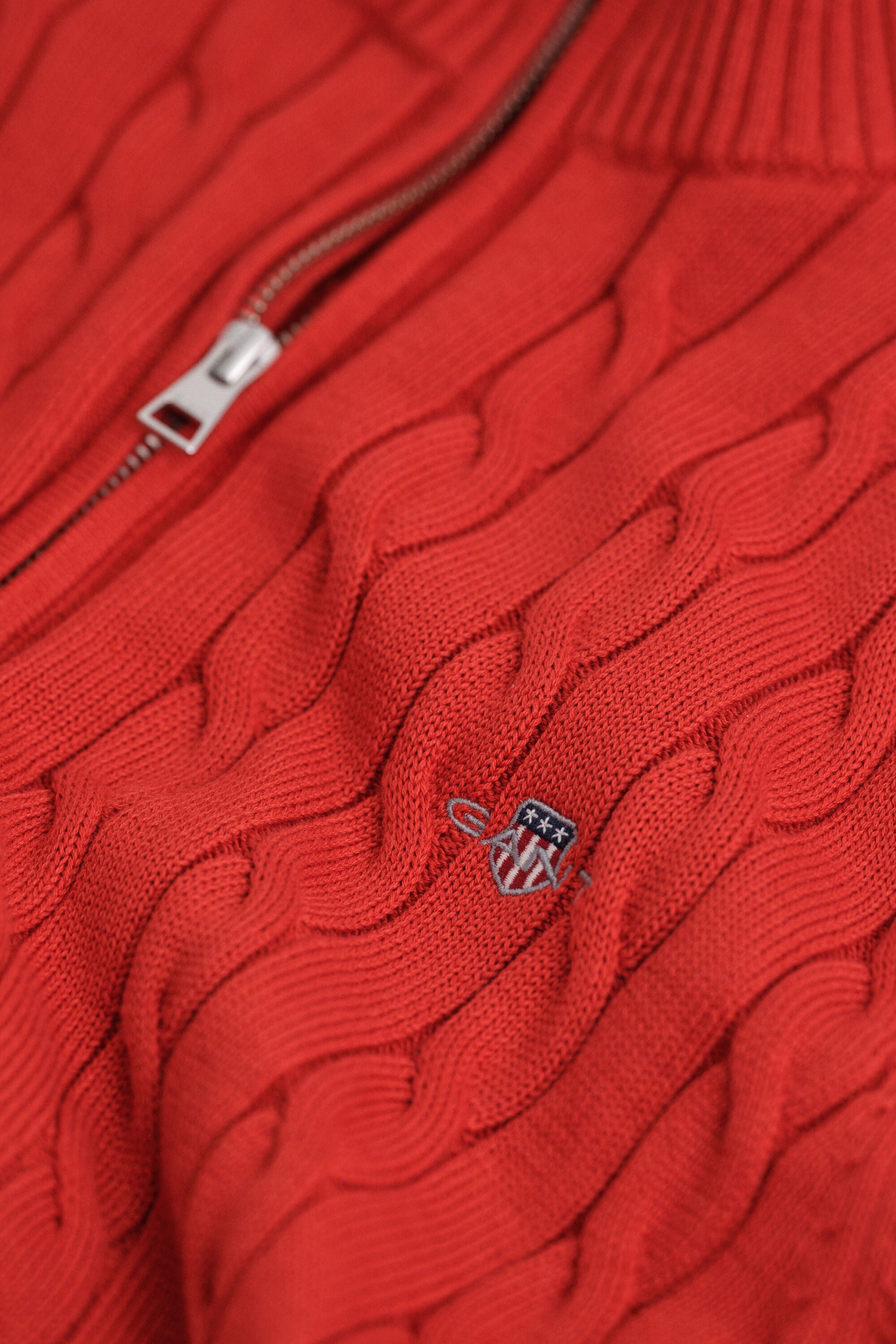 Maglia con zip corta in cotone a trecce