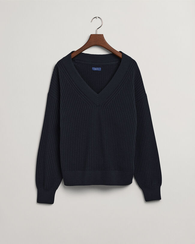 Maglia in cotone a coste con scollo a V