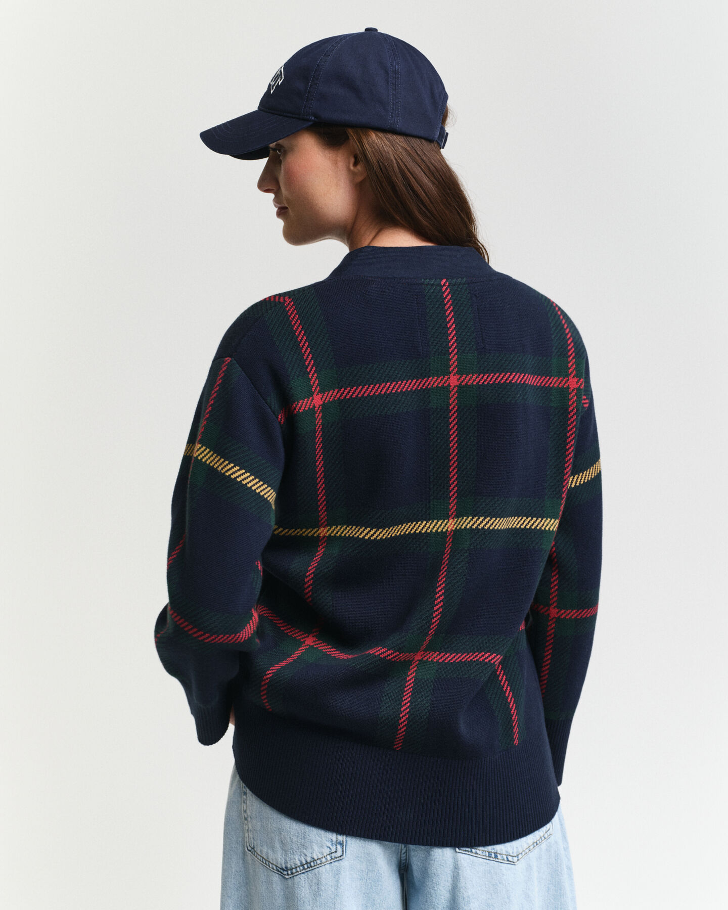 Cardigan a quadri con scollo a V