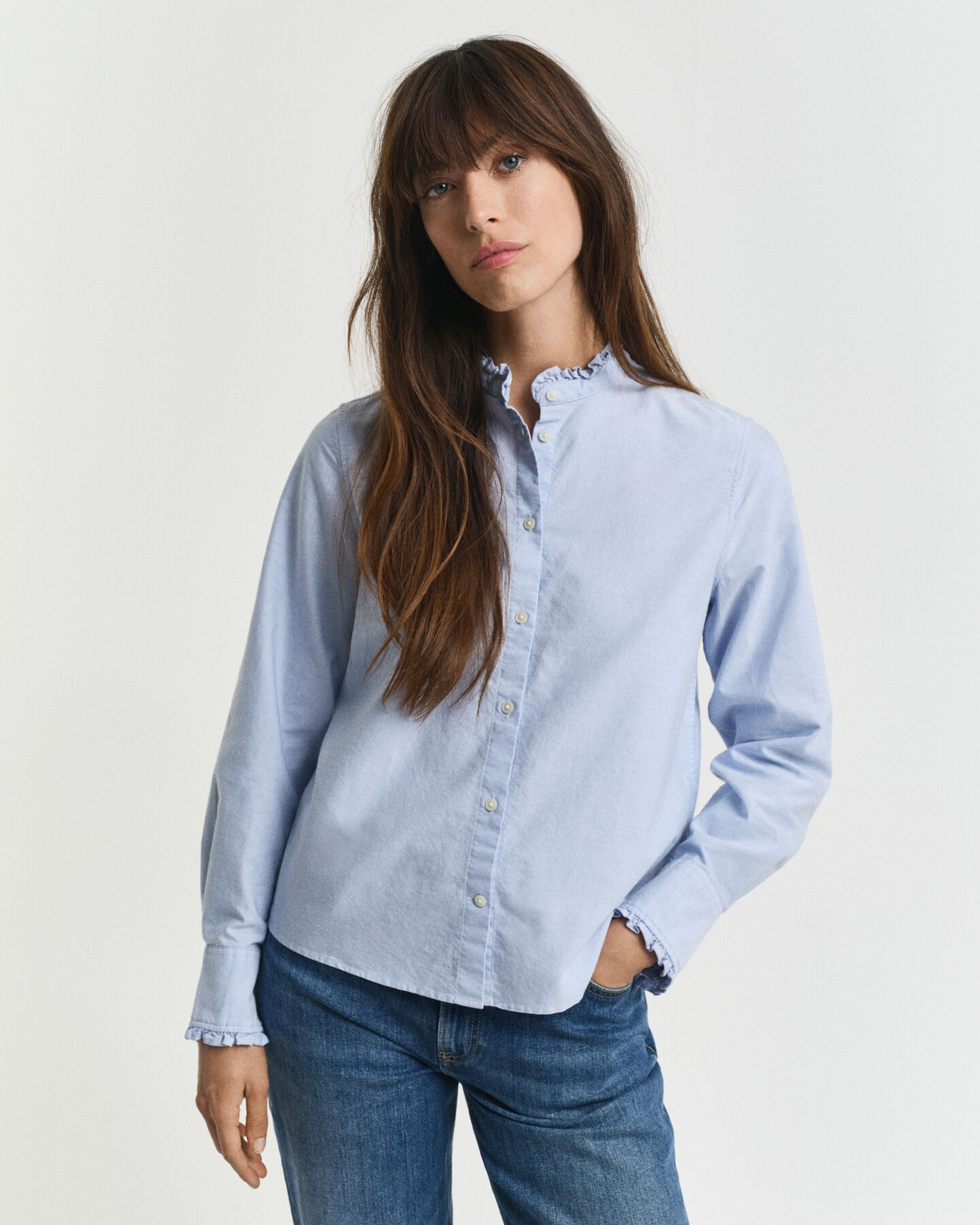 Blusa Oxford classica con volant