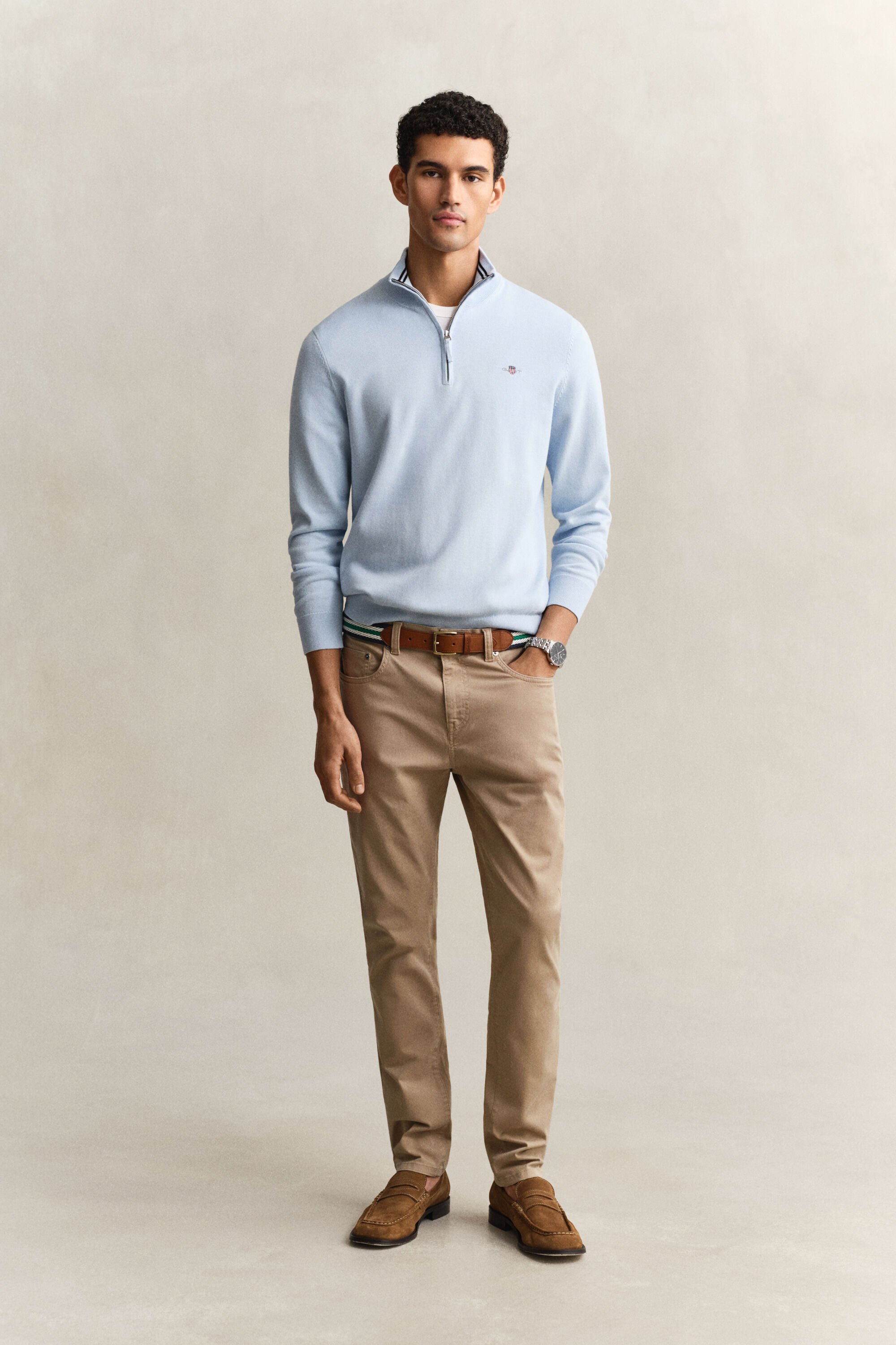 Maglia in cotone classico con zip corta