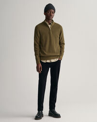 Maglia in cotone e lana a coste con zip corta