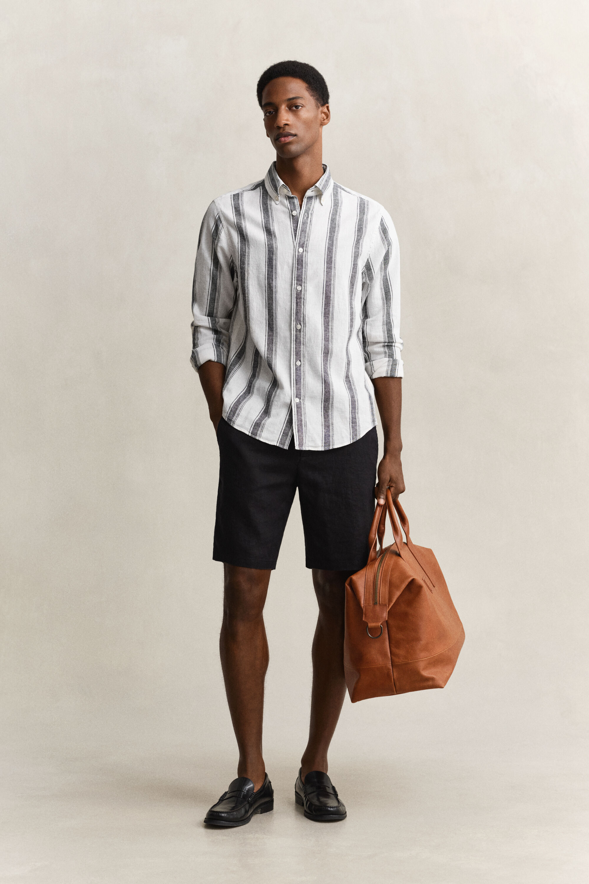 Camicia a righe in misto lino